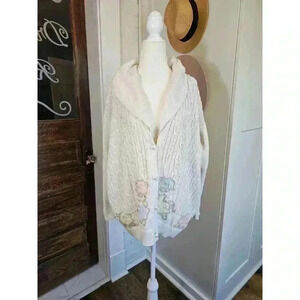 Vtg Chause Woman Size 1X Grandmacore Cream Oversized Floral Cardigan